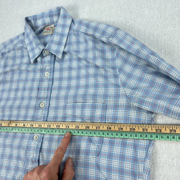 Faherty Ventura Shirt Mens M Long Sleeve Button-Up Blue Plaid Pocket Casual - Picture 6 of 8